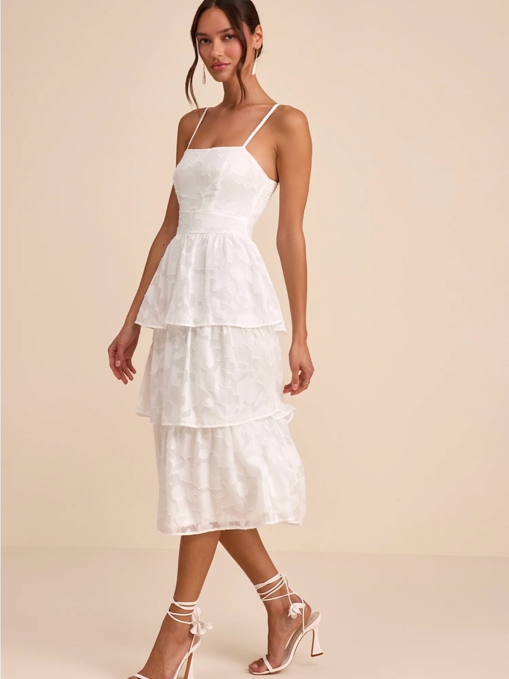 Lulus Grace and Beauty White Burnout Floral Print Tiered Dress - Picture 3 of 9